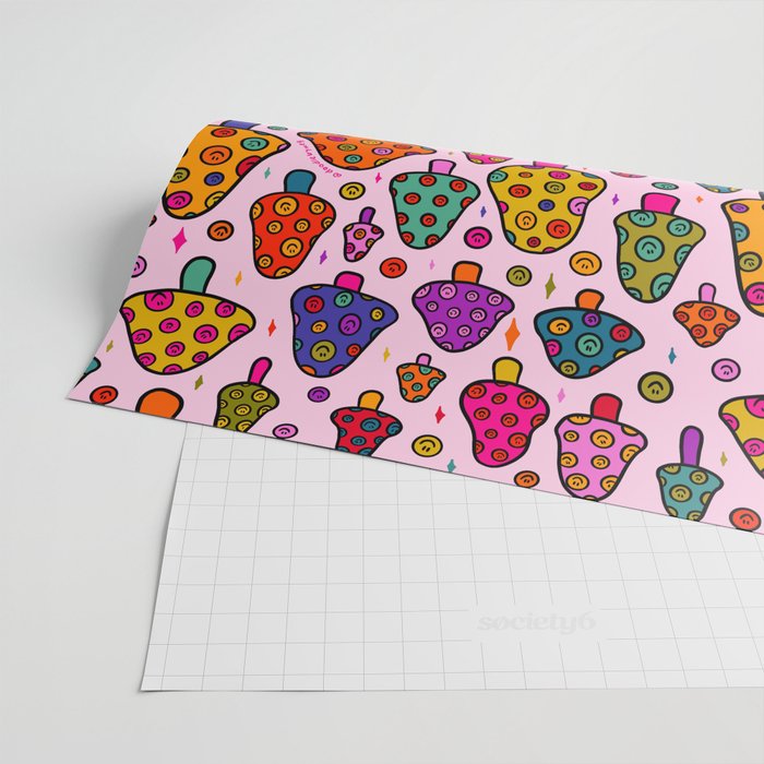 Smiley Mushrooms Print in Pink Wrapping Paper Gallery Image 2