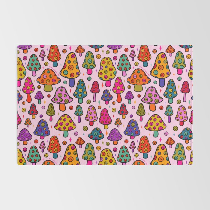 Smiley Mushrooms Print in Pink Rug Gallery Image 2