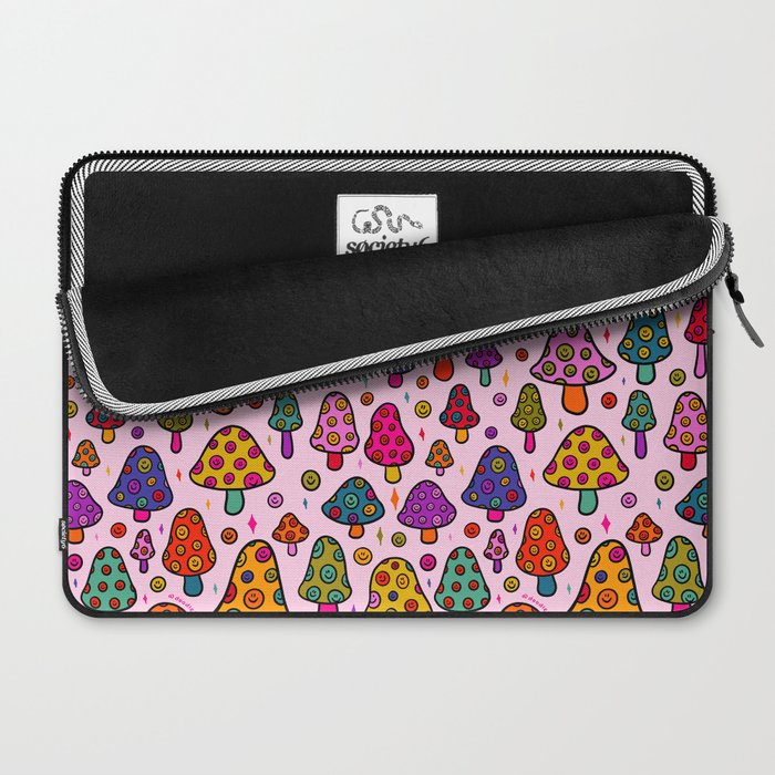 Smiley Mushrooms Print in Pink Laptop Sleeve Gallery Image 2
