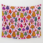 Smiley Mushrooms Print in Pink Wall Tapestry Gallery Image 4