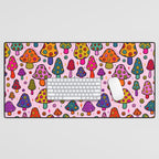 Smiley Mushrooms Print in Pink Desk Mat Gallery Image 1