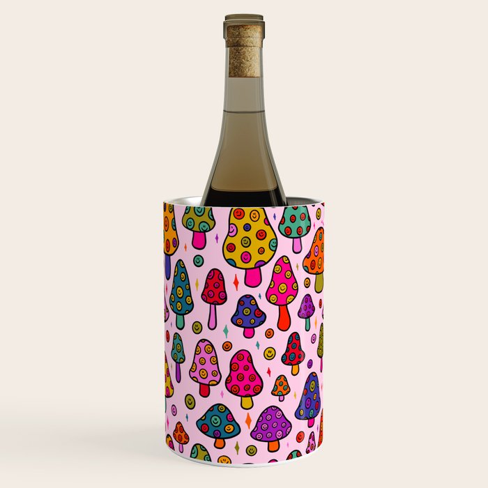 Smiley Mushrooms Print in Pink Wine Chiller Gallery Image 1