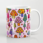 Smiley Mushrooms Print in Pink Coffee Mug Gallery Image 1