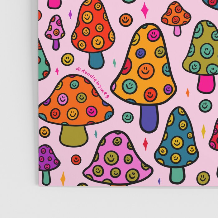 Smiley Mushrooms Print in Pink Poster Gallery Image 3