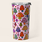 Smiley Mushrooms Print in Pink Travel Mug Gallery Image 2