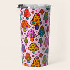 Smiley Mushrooms Print in Pink Travel Mug Gallery Image 3
