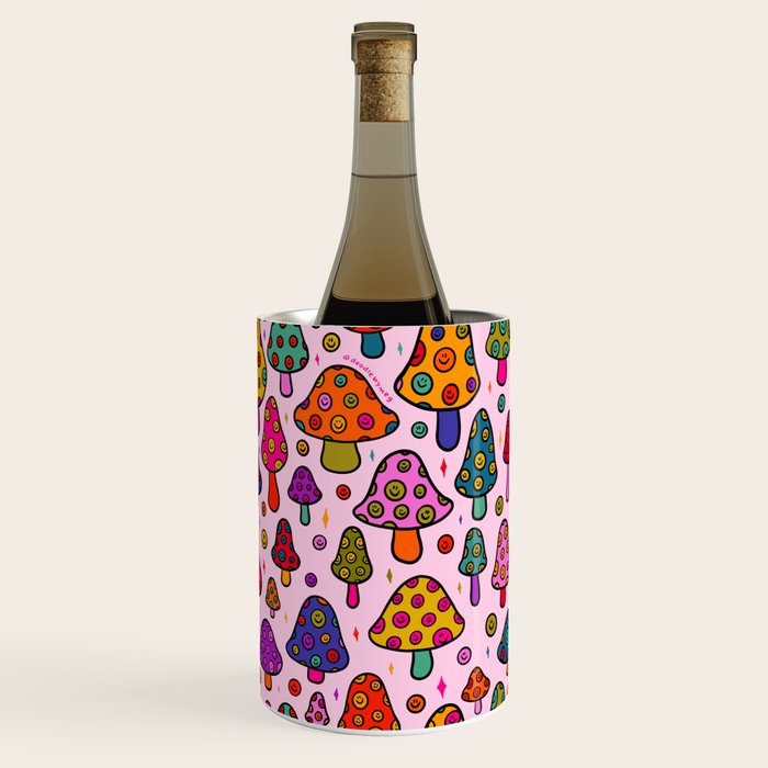 Smiley Mushrooms Print in Pink Wine Chiller Gallery Image 3