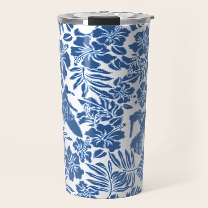 Surf Pareau Hawaiian Hibiscus Aloha Shirt Print Travel Mug Gallery Image 1