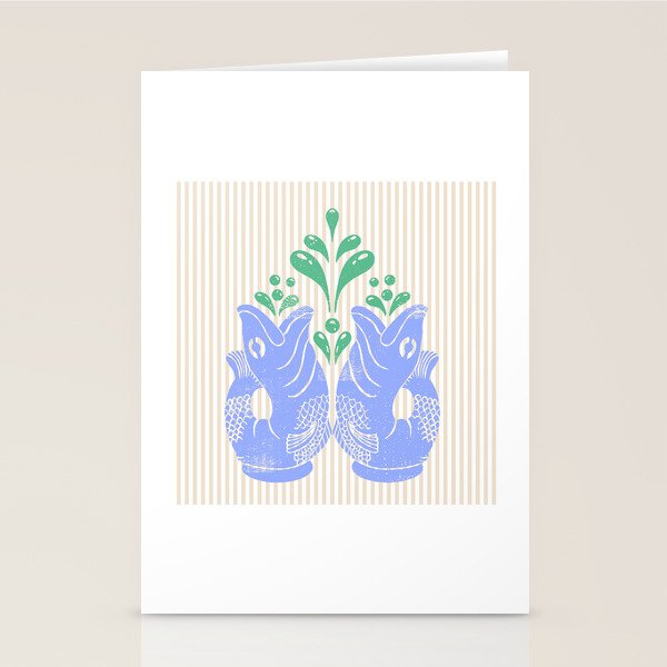 Retro Gurgle Fish Vases On Stripes - Blue And Teal Stationery Card Gallery Image 1