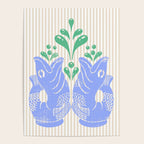 Retro Gurgle Fish Vases On Stripes - Blue And Teal Poster Gallery Image 4