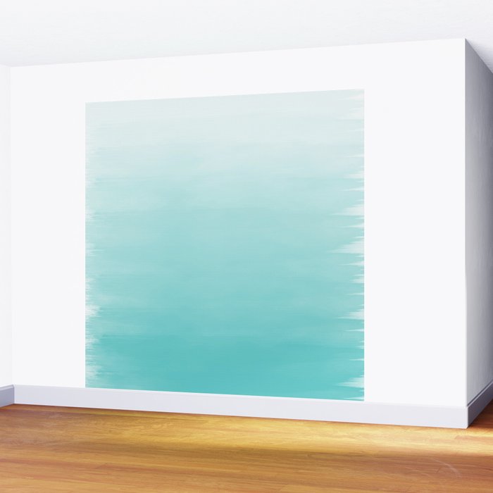 Modern teal watercolor gradient ombre brushstrokes pattern Wall Mural Gallery Image 2