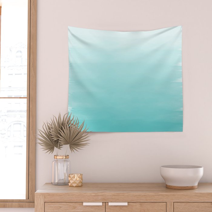 Modern teal watercolor gradient ombre brushstrokes pattern Wall Tapestry Gallery Image 2