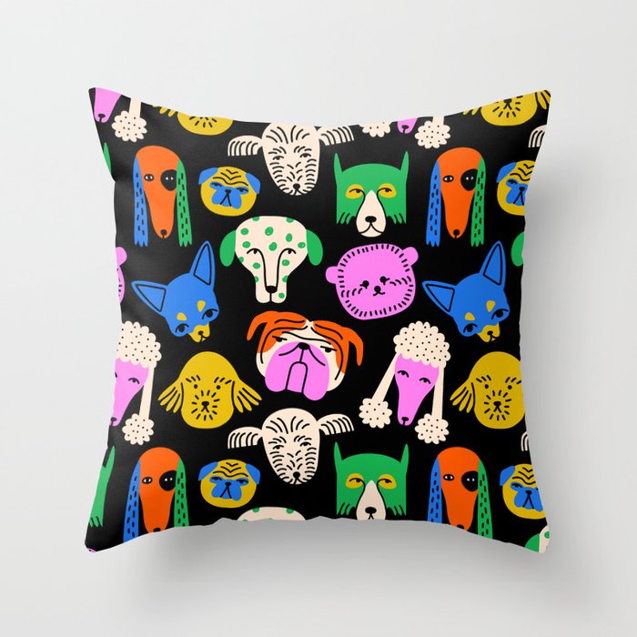Funny colorful dog cartoon pattern Throw Pillow Gallery Image 6