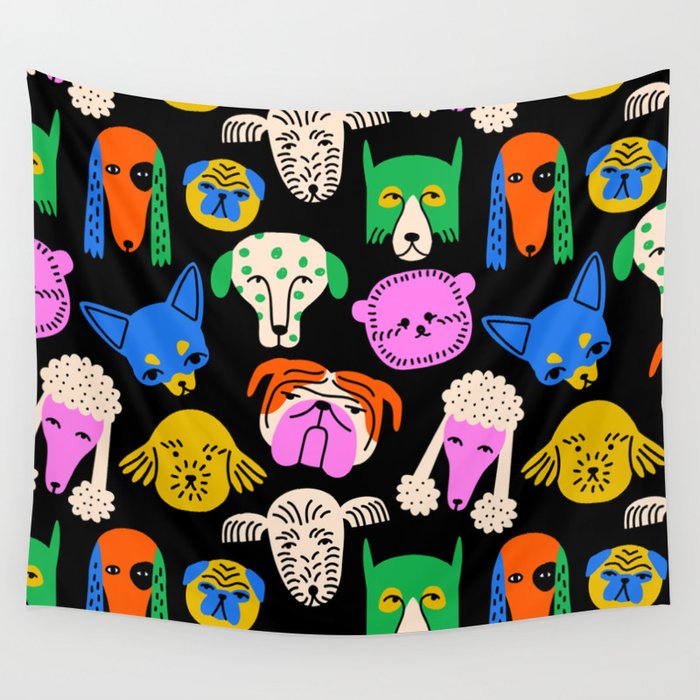 Funny colorful dog cartoon pattern Wall Tapestry Gallery Image 1