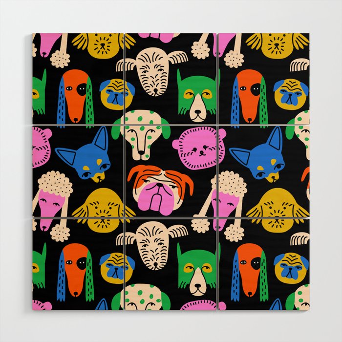 Funny colorful dog cartoon pattern Wood Wall Art Gallery Image 1