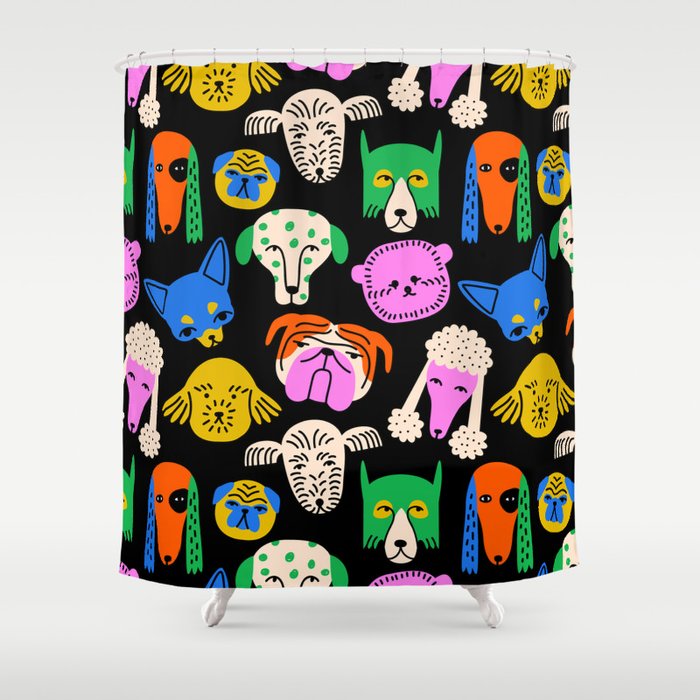Funny colorful dog cartoon pattern Shower Curtain Gallery Image 1