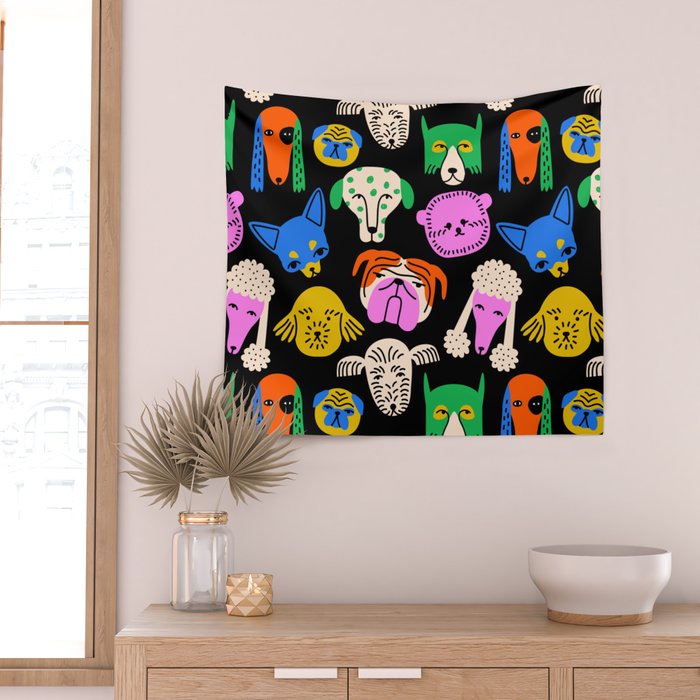 Funny colorful dog cartoon pattern Wall Tapestry Gallery Image 2