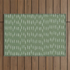 Let It Snow, Green and White, Boho Art Outdoor Rug Gallery Image 1