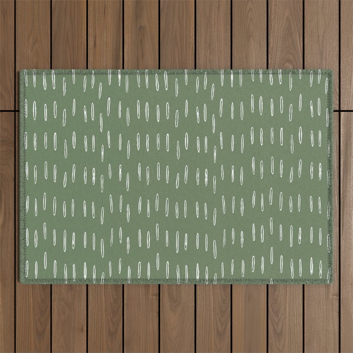 Let It Snow, Green and White, Boho Art Outdoor Rug Gallery Image 1