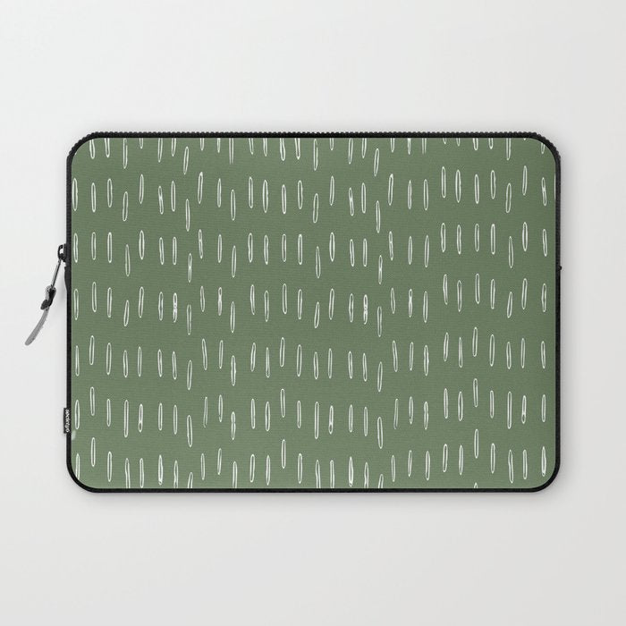 Let It Snow, Green and White, Boho Art Laptop Sleeve Gallery Image 1