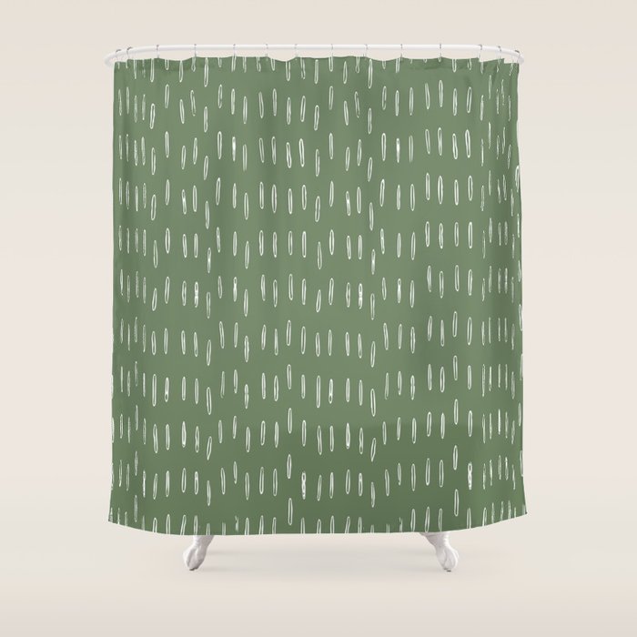 Let It Snow, Green and White, Boho Art Shower Curtain Gallery Image 1