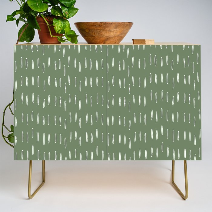 Let It Snow, Green and White, Boho Art Credenza Gallery Image 1