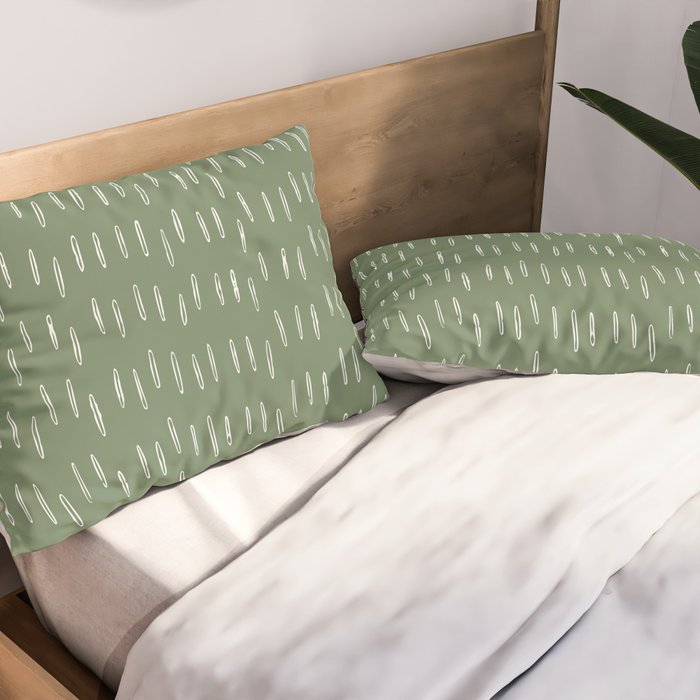 Let It Snow, Green and White, Boho Art Pillow Sham Gallery Image 2