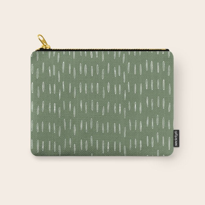 Let It Snow, Green and White, Boho Art Carry All Pouch Gallery Image 1