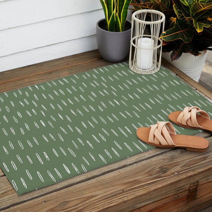 Let It Snow, Green and White, Boho Art Outdoor Rug Gallery Image 2