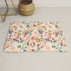 Hand painted ivory pink brown watercolor country floral Rug Gallery Image 1