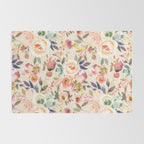 Hand painted ivory pink brown watercolor country floral Rug Gallery Image 2