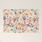 Hand painted ivory pink brown watercolor country floral Welcome Mat Gallery Image 1