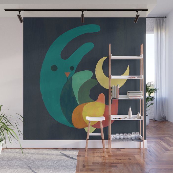 Rabbit and crescent moon Wall Mural Gallery Image 1