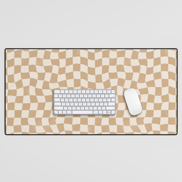 Warped Checkerboard - Neutral Beige Desk Mat Gallery Image 1