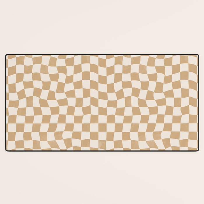 Warped Checkerboard - Neutral Beige Desk Mat Gallery Image 3