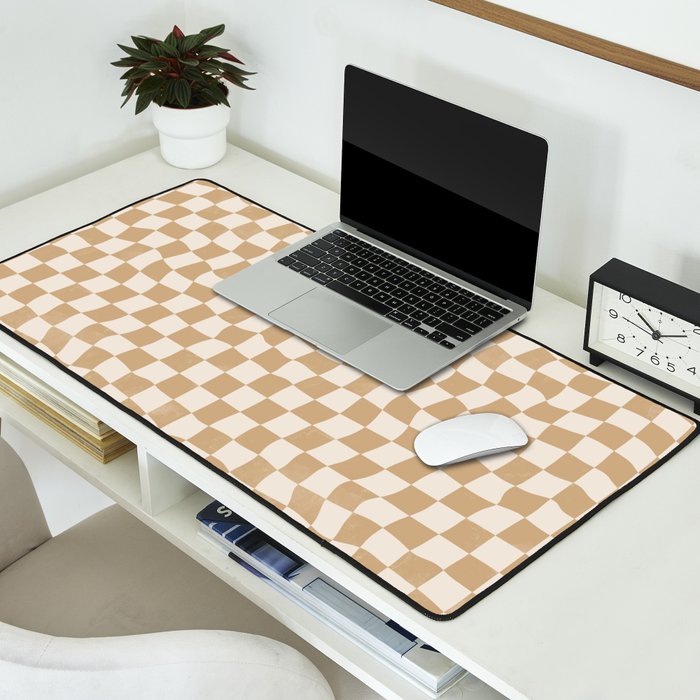 Warped Checkerboard - Neutral Beige Desk Mat Gallery Image 2