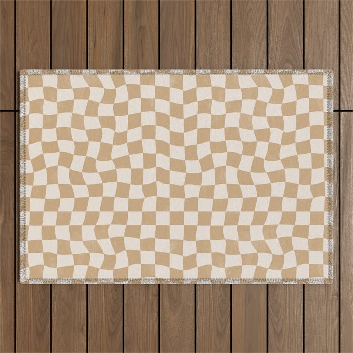 Warped Checkerboard - Neutral Beige Outdoor Rug Gallery Image 1
