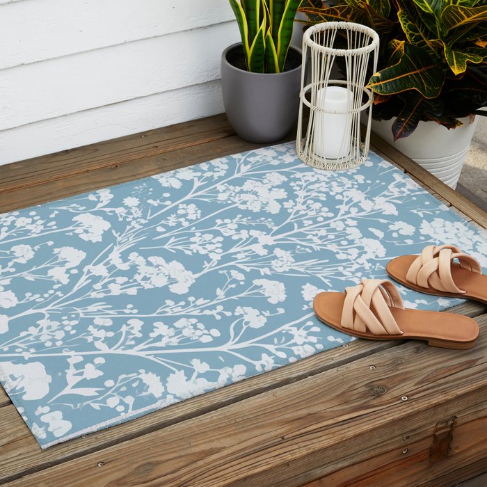 Sky Meadow Blue in Floral Outdoor Rug Gallery Image 2