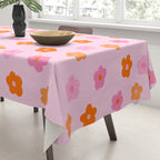 Pink and Orange Groovy Flowers Pattern Tablecloth Gallery Image 3
