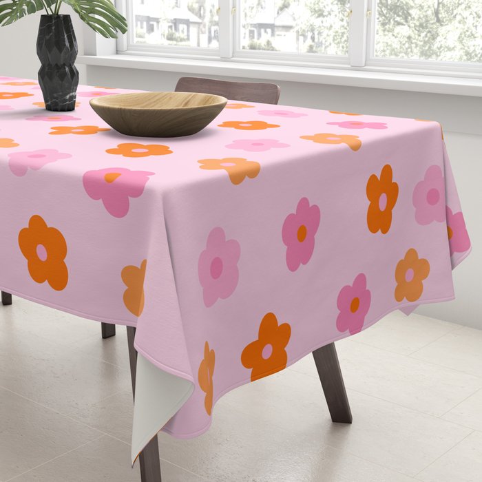 Pink and Orange Groovy Flowers Pattern Tablecloth Gallery Image 3