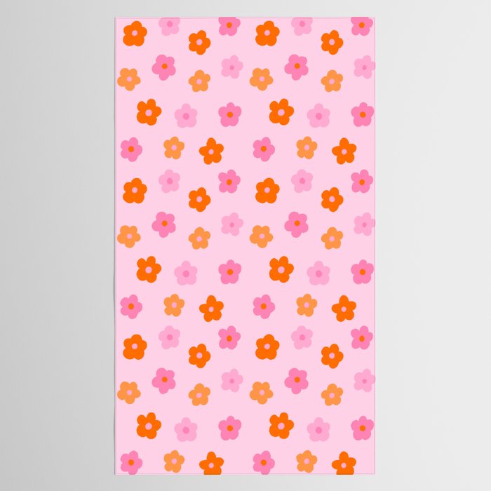 Pink and Orange Groovy Flowers Pattern Tablecloth Gallery Image 2
