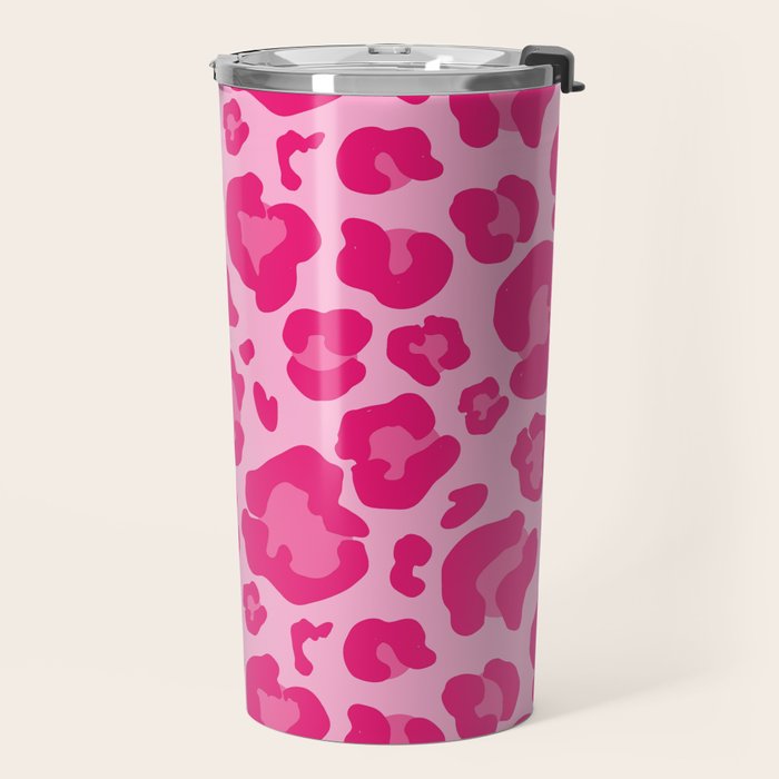 Pink Leopard Print Pattern Wallpaper - Preppy Aesthetic Travel Mug Gallery Image 2