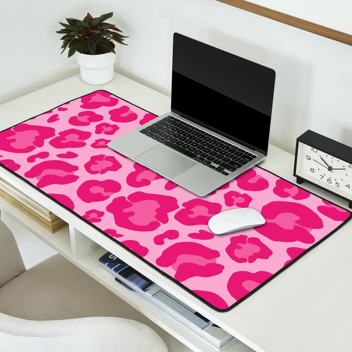 Pink Leopard Print Pattern Wallpaper - Preppy Aesthetic Desk Mat Gallery Image 2