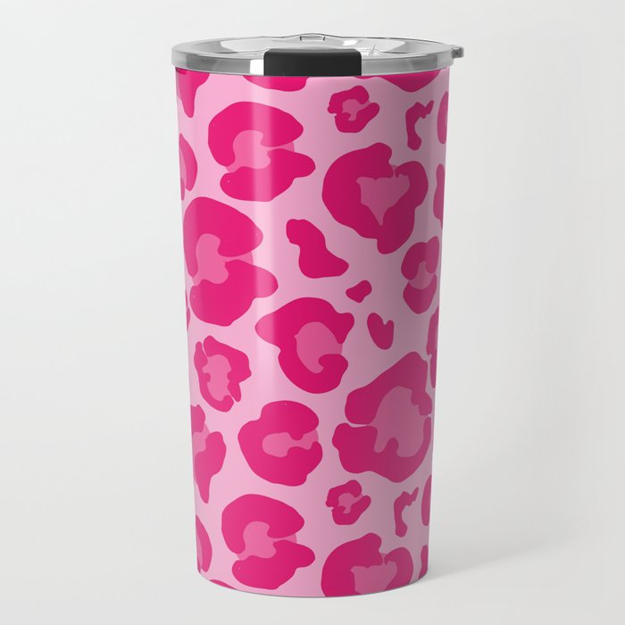 Pink Leopard Print Pattern Wallpaper - Preppy Aesthetic Travel Mug Gallery Image 1