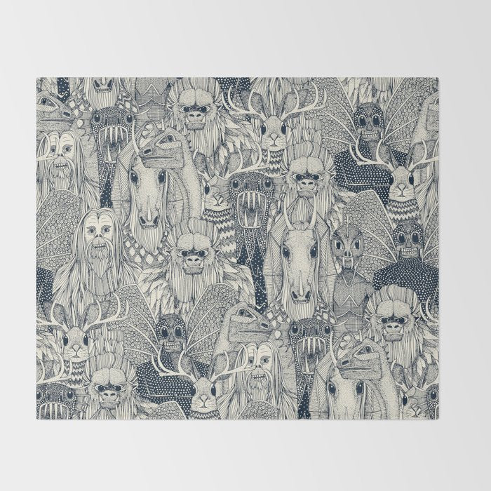 cryptid crowd indigo pearl Throw Blanket Gallery Image 2