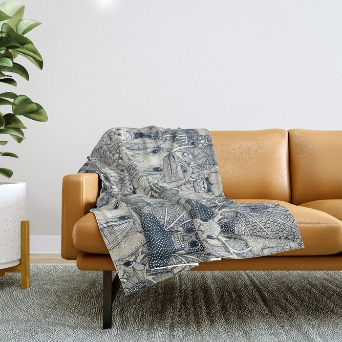 cryptid crowd indigo pearl Throw Blanket Gallery Image 1