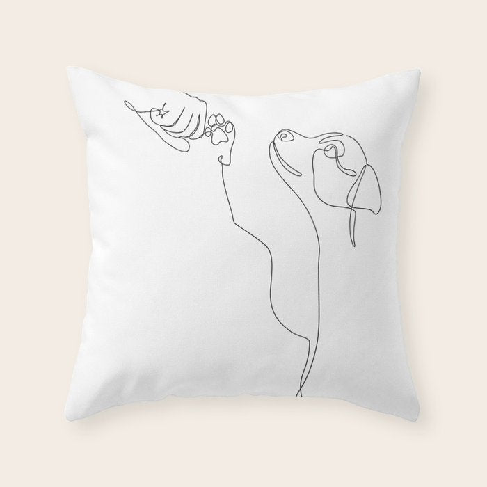 Dog and Owner Fist Bump Line Drawing Throw Pillow Gallery Image 1