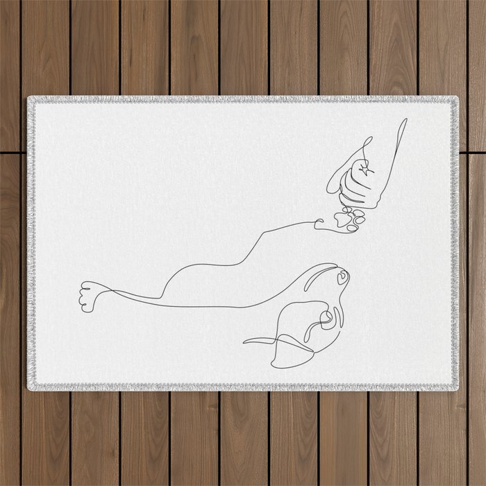 Dog and Owner Fist Bump Line Drawing Outdoor Rug Gallery Image 1