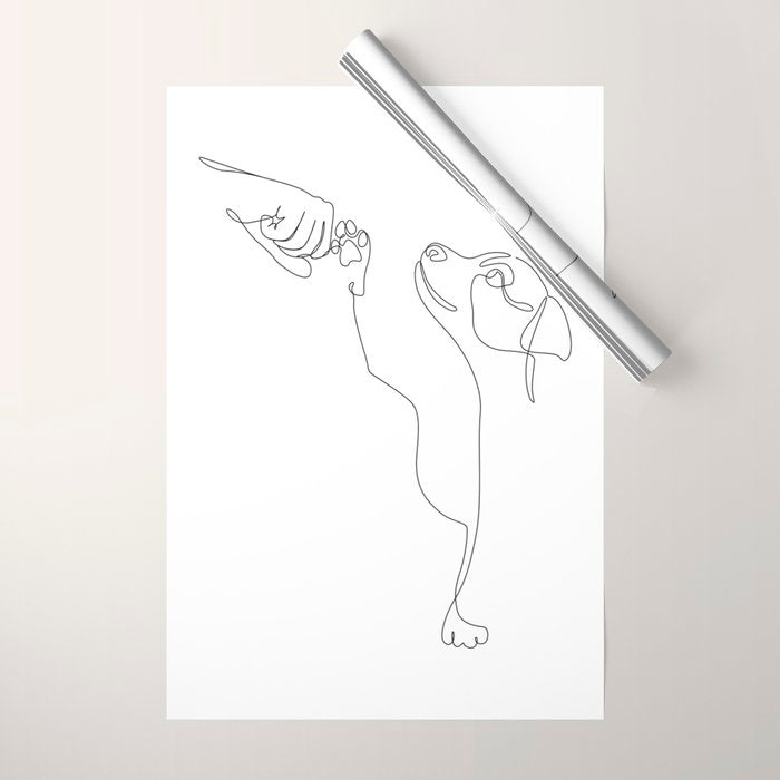 Dog and Owner Fist Bump Line Drawing Wrapping Paper Gallery Image 1