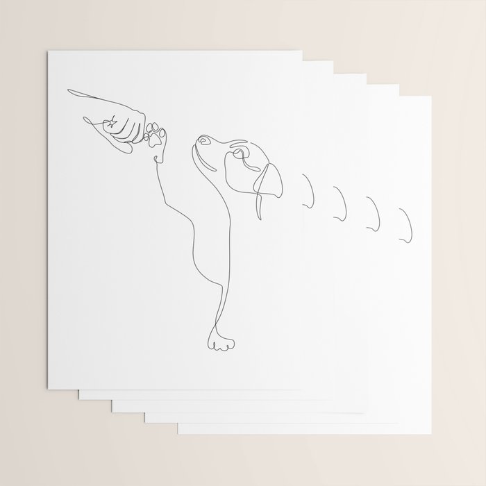 Dog and Owner Fist Bump Line Drawing Wrapping Paper Gallery Image 3
